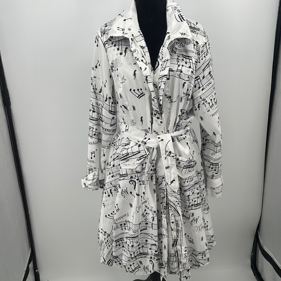 Samuel Dong trench coat White Music Note Print size petite - Picture 2 of 9